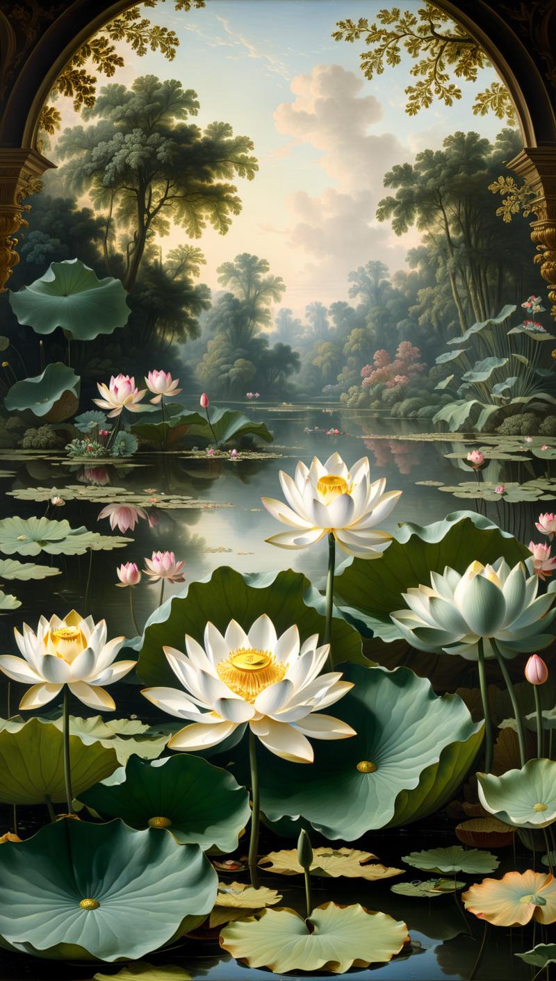 02987-3568441264-the lotus pond by edward nash, in the style of rococo still-lifes, ernst haeckel, jacob van ruisdael, ary scheffer, naturalistic.png